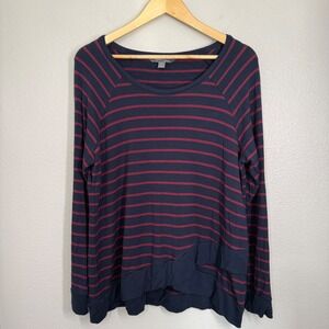 Market & Spruce Striped Tunic‎ Sweater Top XL/XXL Navy Red Long Sleeve Layer Hem